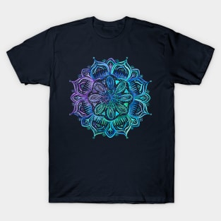 Iridescent Aqua and Purple Watercolor Mandala T-Shirt